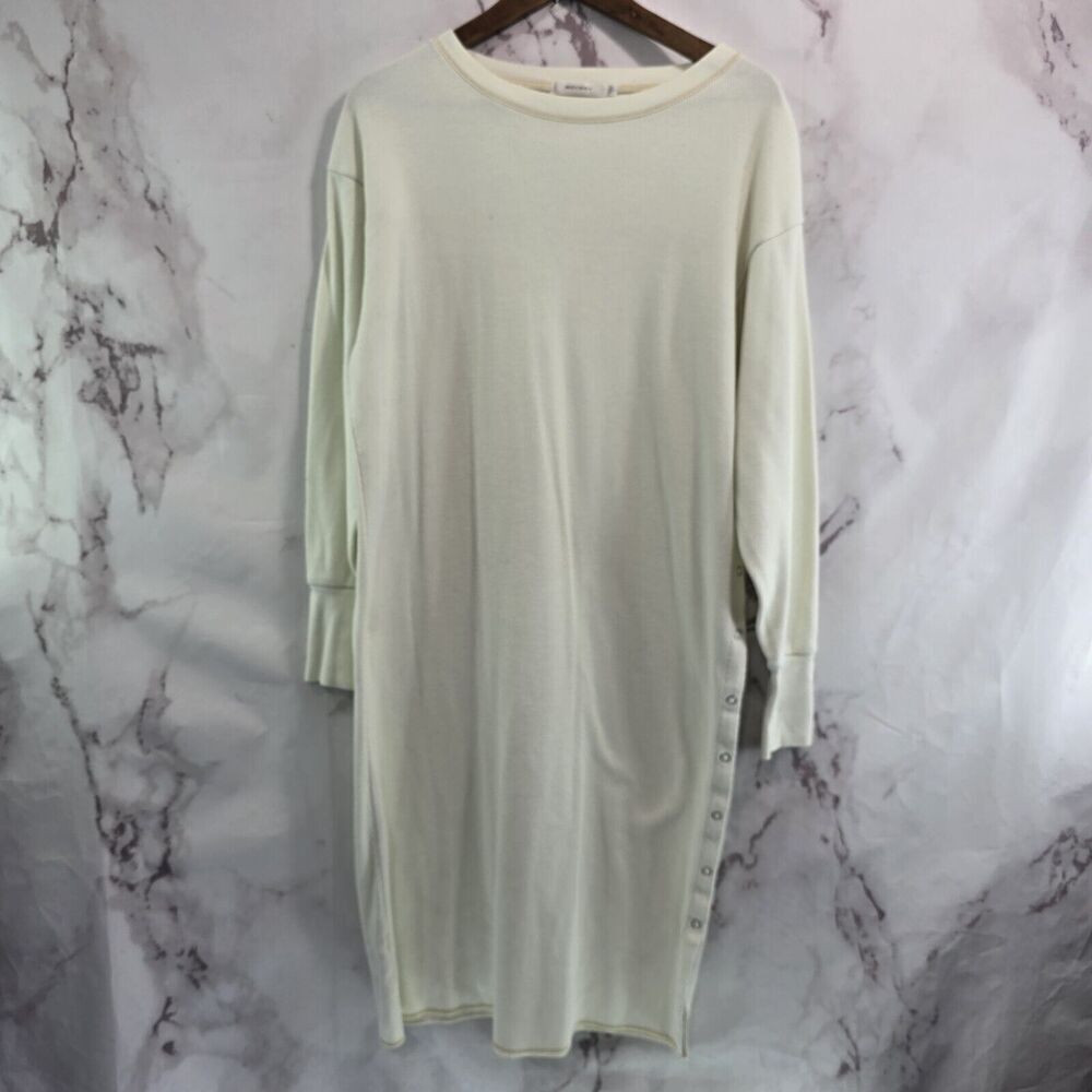 Moussy Dress Womens 1 Small White Waffle Thermal Long Sleeve Midi Long Sleeve